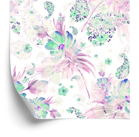 Tapeta Do Sypialni Kwiaty Rośliny Liście Pastelowe