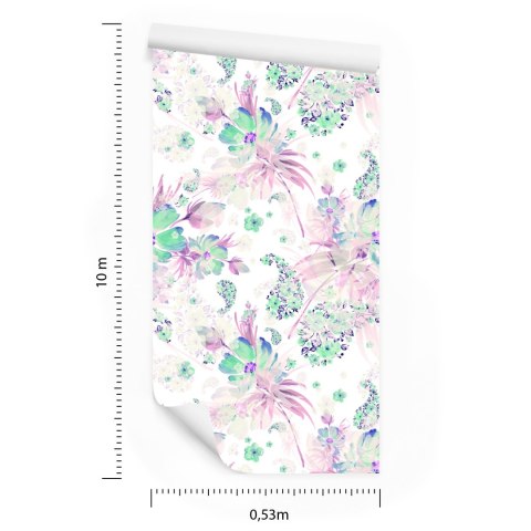 Tapeta Do Sypialni Kwiaty Rośliny Liście Pastelowe