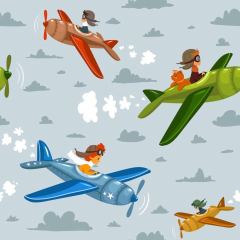 Tapeta Dzieci W Kolorowych Samolotach