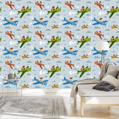 Tapeta Dzieci W Kolorowych Samolotach