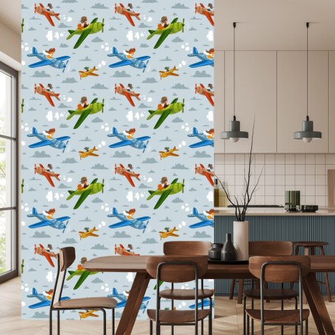 Tapeta Dzieci W Kolorowych Samolotach