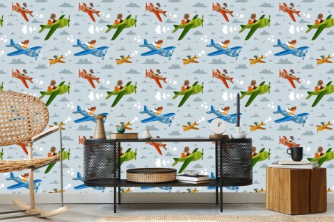 Tapeta Dzieci W Kolorowych Samolotach