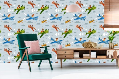 Tapeta Dzieci W Kolorowych Samolotach