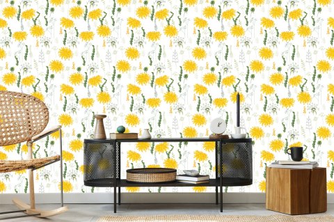 Tapeta Kwiaty Mlecza Z Roślinami Polnymi