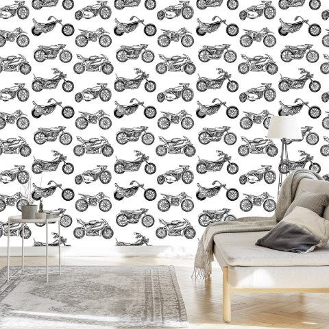 Tapeta Czarno-Białe Rysowane Motocykle