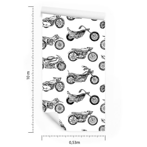 Tapeta Czarno-Białe Rysowane Motocykle
