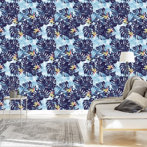 Tapeta Liście W Odcieniach Niebieskiego