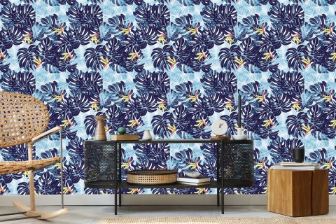 Tapeta Liście W Odcieniach Niebieskiego