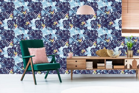 Tapeta Liście W Odcieniach Niebieskiego