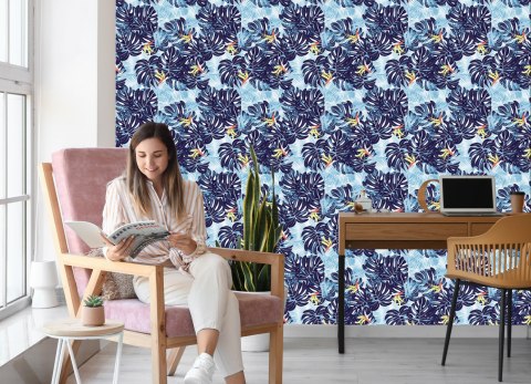 Tapeta Liście W Odcieniach Niebieskiego