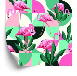 Tapeta Modne Różowe Flamingi I Liście