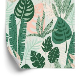 Tapeta Zielone I Różowe Liście