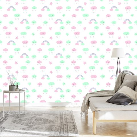 Tapeta Dla Dzieci - Gwiazdki, Chmurki I Tęcza