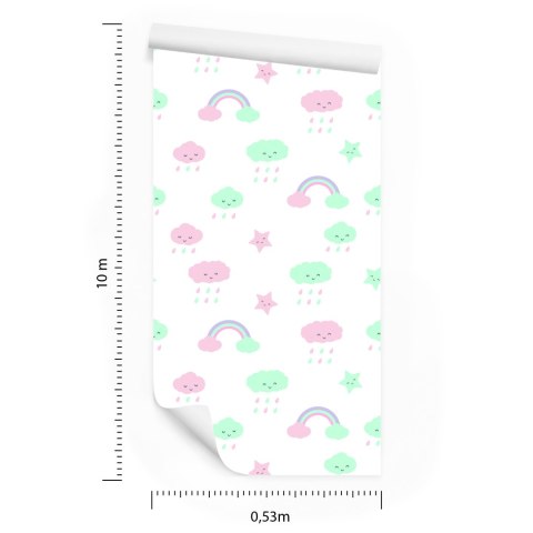 Tapeta Dla Dzieci - Gwiazdki, Chmurki I Tęcza