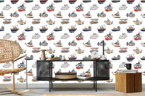 Tapeta Do Pokoju Dziecka, Kolorowe Statki Pojazdy