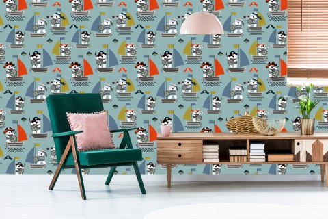 Tapeta Do Pokoju Dziecka Statki Pirackie Zwierzęta