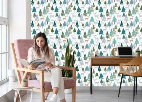 Tapeta Drzewa Zieleń Zwierzęta Las Pokój Dziecięcy