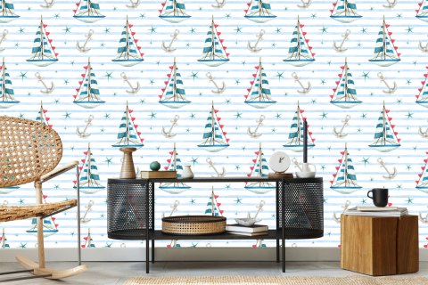 Tapeta Żaglówki I Rozgwiazdy Malowane Akwarelą