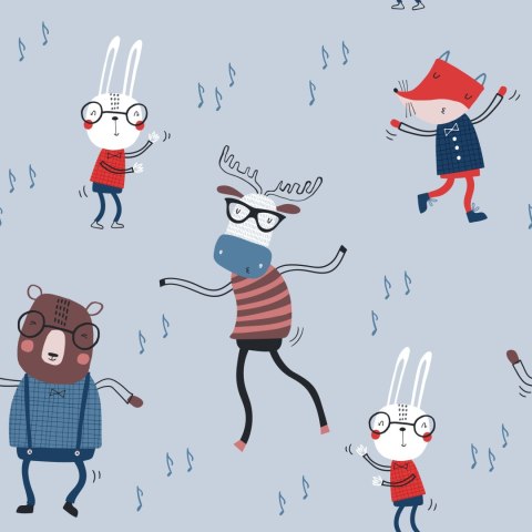 Tapeta Dla Dzieci Zwierzęta Nuty Styl Skandynawski