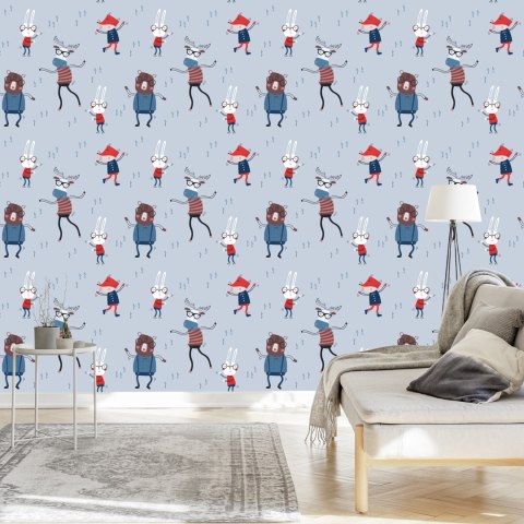 Tapeta Dla Dzieci Zwierzęta Nuty Styl Skandynawski