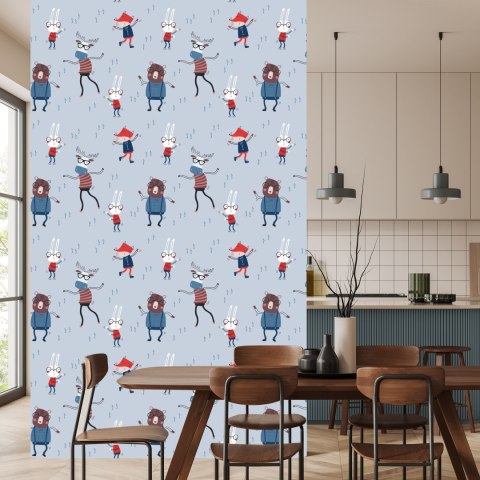 Tapeta Dla Dzieci Zwierzęta Nuty Styl Skandynawski