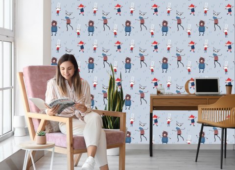 Tapeta Dla Dzieci Zwierzęta Nuty Styl Skandynawski