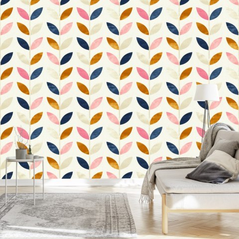 Tapeta Malowane Liście W Stylu Retro