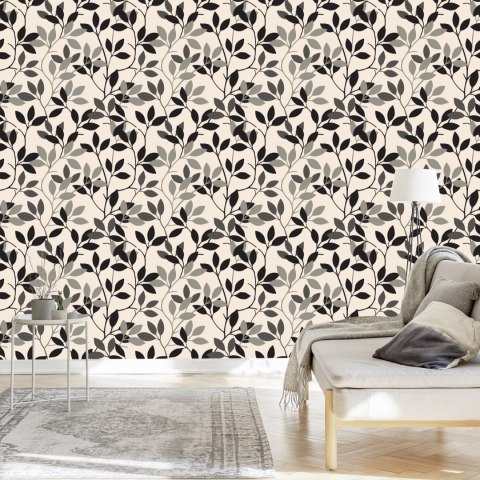 Tapeta Retro - Liście W Odcieniach Szarości