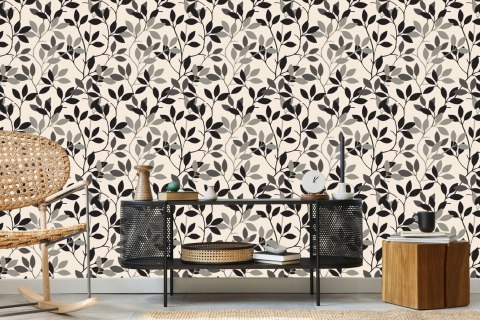 Tapeta Retro - Liście W Odcieniach Szarości