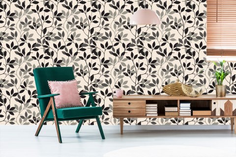 Tapeta Retro - Liście W Odcieniach Szarości