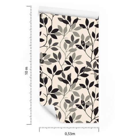 Tapeta Retro - Liście W Odcieniach Szarości