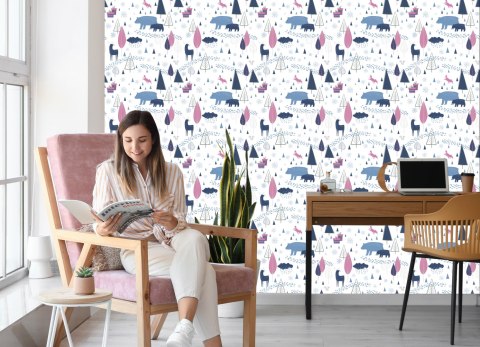 Tapeta Zwierzęta Styl Skandynawski Pokój Dziecięcy