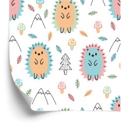 Tapeta Dla Dzieci - Kolorowe Jeżyki, Góry, Grzyby I Liście