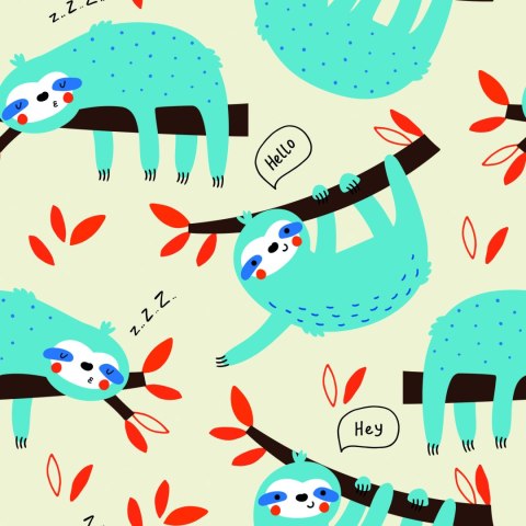 Tapeta Dla Dzieci Leniwce Liście Styl Skandynawski