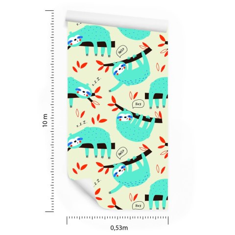 Tapeta Dla Dzieci Leniwce Liście Styl Skandynawski