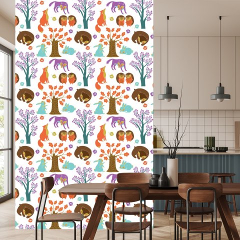 Tapeta Dla Dzieci - Leśne Zwierzęta W Kolorowym Lesie