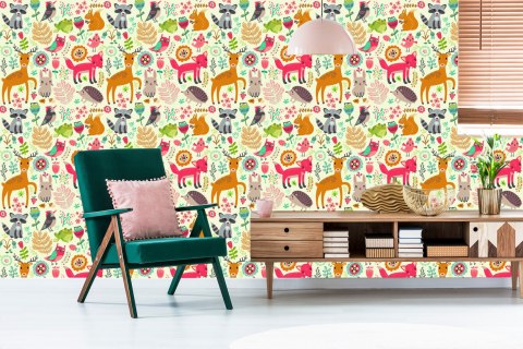 Tapeta Dla Dzieci - Wesołe Leśne Zwierzątka