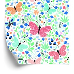 Tapeta Dla Dzieci - Motylki I Kwiatki