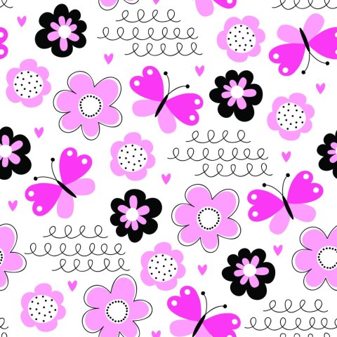 Tapeta Dla Dzieci W Motyle, Serca, Kwiaty