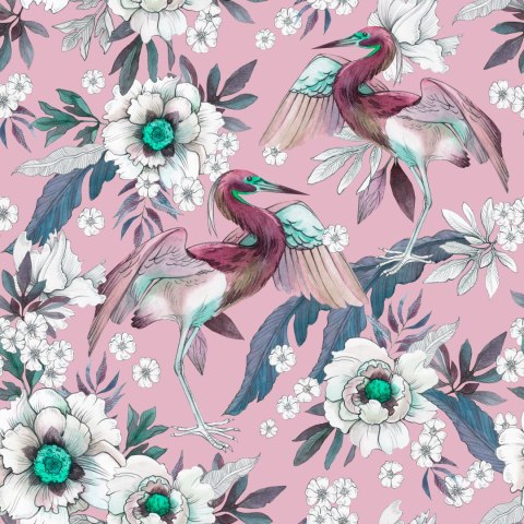 Tapeta - Kolorowe Ptaki I Kwiaty