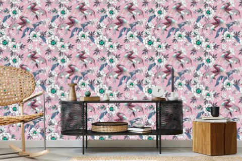 Tapeta - Kolorowe Ptaki I Kwiaty