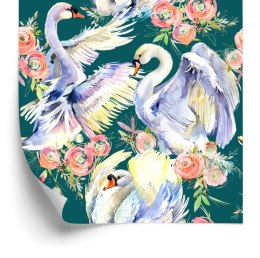 Tapeta - Łabędzie I Kwiaty