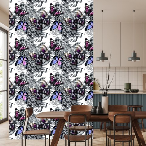 Tapeta Motyle, Kwiaty, Rośliny, Przedpokój