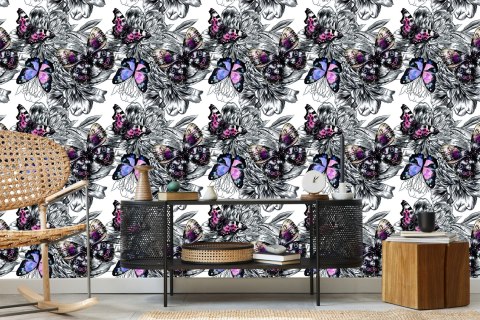 Tapeta Motyle, Kwiaty, Rośliny, Przedpokój