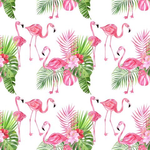 Tapeta Do Salonu, Flamingi, Kwiaty, Zieleń