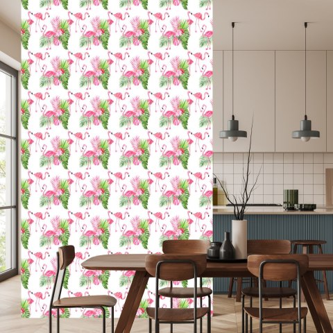 Tapeta Do Salonu, Flamingi, Kwiaty, Zieleń