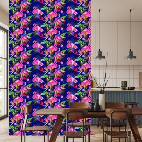 Tapeta Do Salonu, Ptaki, Flamingi, Kwiaty, Rośliny