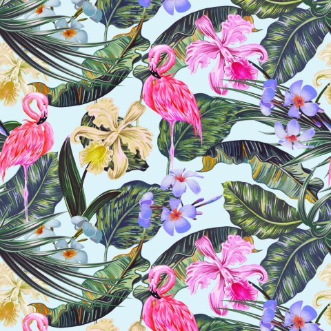 Tapeta Flamingi, Kwiaty, Liście, Przyroda, Salon