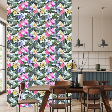 Tapeta Flamingi, Kwiaty, Liście, Przyroda, Salon