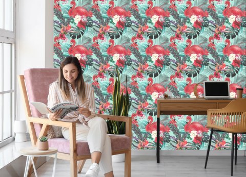 Tapeta Flamingi, Kwiaty, Natura, Do Salonu